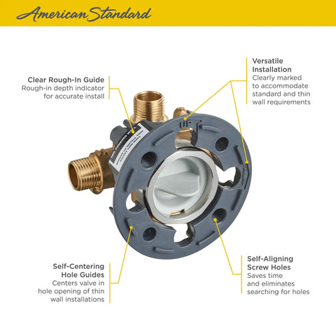 Rough In Shower Valve With Universal Inlets And Outlets Unfinished RU101 Flush Plug for easy install with stainless steel ring