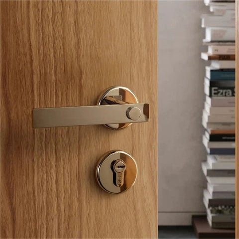 Slick Silver Door Lock Handle Dope Anti Theft For Home Security on a wooden door, sleek modern design, durable steel, hidden lock