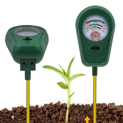 Rugged Metal Rod Soil Tester For Garden And Field All In One Ground Inspector analyzes pH, nutrients, and moisture in soil.