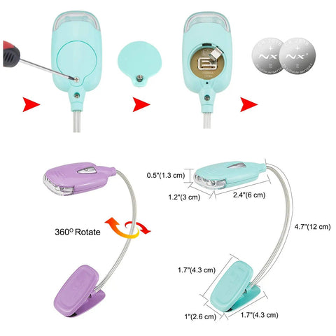 Kids Clip On Reading Light 3 Pack Battery Operated Dimmable Lamp With 12 CR2016 Batteries Included Flexible 360 Neck