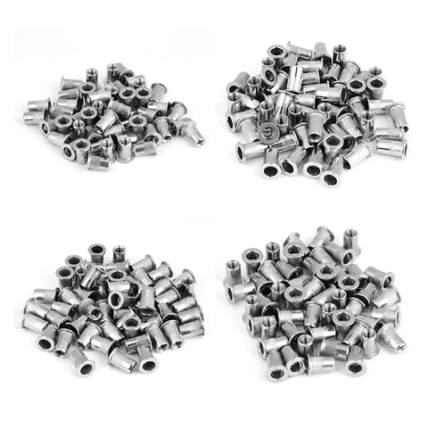 Knock Out Quality Stainless Steel Rivet Nut Kit With M3 M4 M5 M6 Threaded Inserts showing assorted stainless steel rivet nuts.