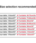 Size selection chart for Large Lazy Susan Turntable For Dining Table And Kitchen With Tempered Glass Surface 360 Degree Swivel.