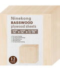 Front view of NineKong basswood plywood sheets, 12-pack, 12 x 12 x 1/16 in, natural unfinished wood