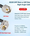 Low Loss RG58 Coax Cable With Right Angle PL259 Male To Male For CB Radio And HAM Gear 12 Ft Antenna Jumper details