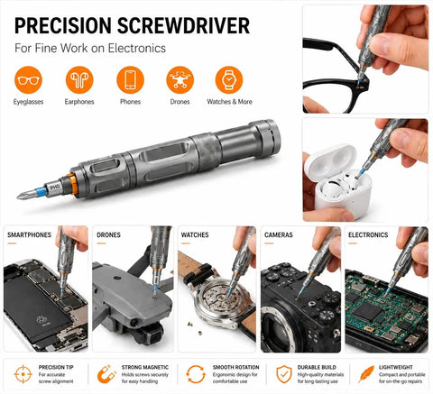 Hella Versatile 66 Piece Magnetic Ratcheting Screwdriver Kit With Detachable Handle And Precision Bits For Smartphone Laptop Repair Includes Secure Magnetic Mat used on eyeglasses and electronics.