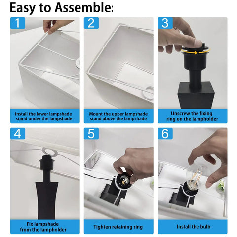 Assembly steps for Table Lamp For Bedroom With 3 Way Dimmable Touch Control Dope Bedside Lamp With USB A And USB C Port And AC Outlet.
