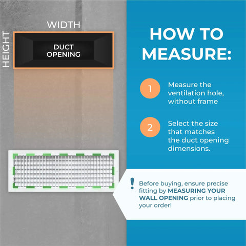 Diagram showing measurement for Heavy Duty 24x8 Inch Wall Vent Cover For AC Vents Premium Rustproof Aluminum Grille installation