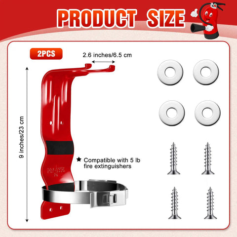 Heavy Duty Pair Of Fire Extinguisher Brackets Constructed From Premium Stainless Steel Wall Mount Support That Locks Rock Solid On Five Lb Tanks In Pickups Rv Campers And Garages With No Fuss Setup In Vibrant Red Finish