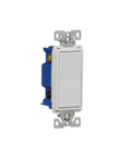 White 15 Amp 120 Volt 4 Way Decorator Switch With Backwire Clamps For 12 And 14 Gauge Wires Ultra Quiet Paddle And Ultrasonic Welded Strap And Body For Easy Install, front view