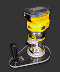 6X9 Router Base Plate In Clear Acrylic Sets A Dead On Fit For Dewalt Dwp611 And Dcw600b mounted on a compact router.