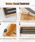 Ergonomic Under Desk Foot Rest With Non Slip Surface For Better Posture And Circulation, showing anti-skid base and wooden construction