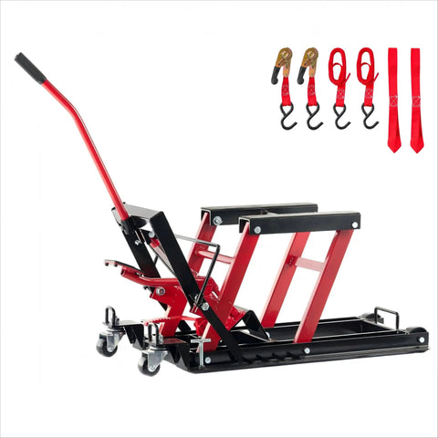 Motorcycle Lift Jack With Wheels 1500 Lbs Hydraulic Dirt Bike Scissor Lift With Handle And Foot Pedal Pro Grade Jack Stand