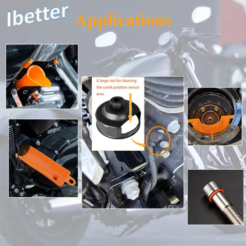 Oil Change Kit With Filter Wrench, Crankcase Fill Tool, Primary Case Funnel, Drip Free Oil Filter Funnel Set, 20 O Rings