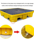 Industrial Oil Spill Containment Tray With Anti Slip Polyethylene Platform shown with drainage system, yellow