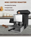 Electric Air Coffee Bean Roaster With Adjustable Timer And Chaff Collector Compact 300G on kitchen counter with beans.