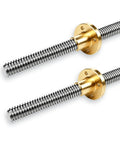 2 Pack T10x2 Lead Screw 400mm Stainless Steel With Precision Brass Nut 2mm Pitch Linear Motion Shaft Smooth As Butter For Cnc Machines And 3D Printers Built Like A Tank, showing two lead screws.