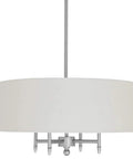 Contemporary Pendant Chandelier With White Drum Shade, Adjustable Height, Satin Nickel Finish, Four Arm Modern Ceiling Light Fixture