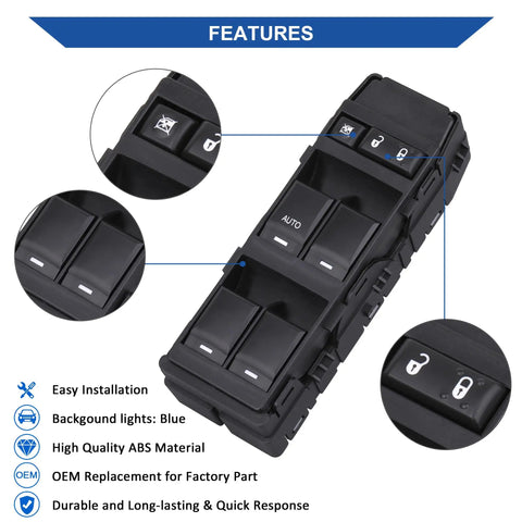 Close-up of Front Left Driver Side Power Window Switch Replacement Fits Dodge Avenger 2008 To 2013 Charger Magnum Caliber Chrysler