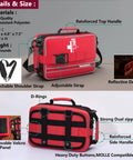 Big 324 Piece First Aid Kit With Labeled Compartments For Cars, Home, Office, Travel, shown with reinforced handles and detachable strap
