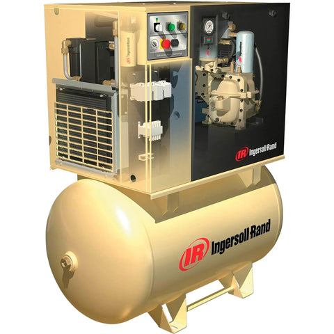 Heavy Duty Rotary Screw Air Compressor With Total Air System And Plug And Play Auto Cycling delivering Bulletproof 7.5 Horsepower on Three Phase 230 Volt Lines.