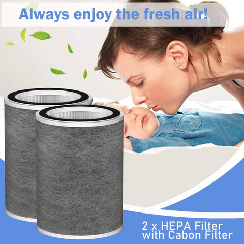 HEPA Replacement Filter For Shark Air Purifier Models HP201 HP202 HP301 HP302 UA205 AP1000 HC501 HC502 Max 2 Pack next to mother and baby