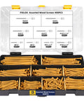 Exterior Wood Screws Kit With Four Hundred Pieces In Five Sizes For Decks And Fences Includes Size Eight And Size Ten Screws From One And One Half Inches To Four Inches Rust Resistant Tan Epoxy Coated With Star Drive Bits T20 And T25 For Woodworking in plastic case