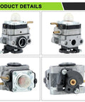 Ryobi 25cc Two Cycle Carburetor Replacement Kit with four different views for trimmer models Ry252CS Ry253SS Ry251PH Ry254BC