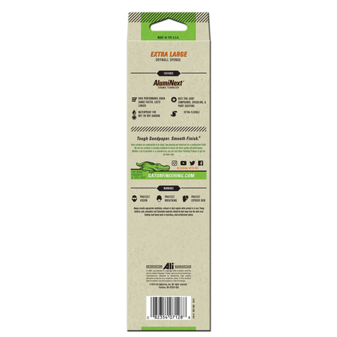 Back packaging of the Extra Large Drywall Sanding Sponge With Fine And Medium Grits For Rough And Finish Sanding, 10x3x1 inch.
