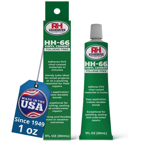 Pro Grade Toluene Free Vinyl Cement 1 Oz Adhesive For PVC And Vinyl Repairs, tube with packaging, Made in USA label