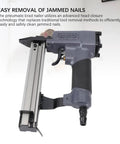 Heavy Duty Air Powered Brad Nailer For Woodworking And Carpentry Delivers Badass Performance, showing advanced jam removal feature.