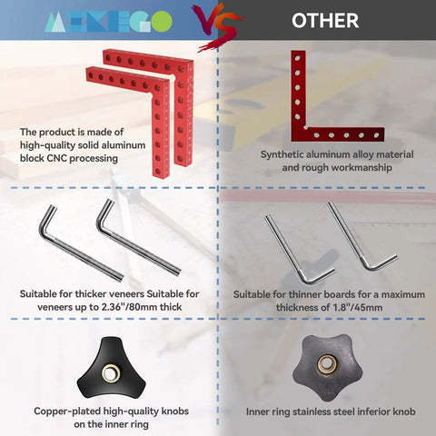 Comparison of Aluminum Corner Clamp Set For Woodworking, 90 Degree Right Angle Squares, Pro Grade CNC machined aluminum vs. others