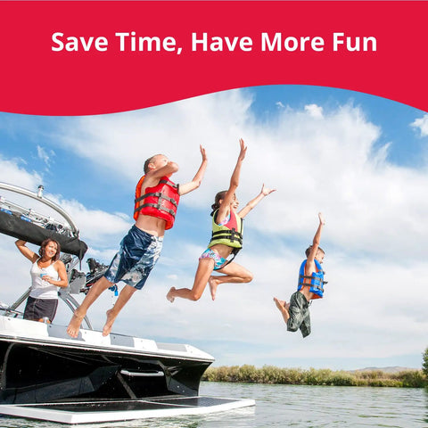 People jumping off a boat into water, enjoying a sunny day, showcasing fun on the water.
