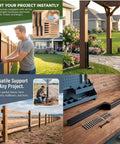 Beefy Heavy-Duty Fence Post Repair Kit Four Pack With Sturdy Anchors And Stabilizers For Leaning Posts shown with tools and installation on wood and metal fences