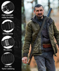 Man wearing Two Point Paracord Rifle Sling With Swivels, Non Slip Gun Strap For Hunting, in forest, featuring durable buckles.