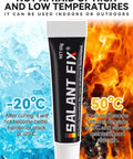 Salant Fix glue tube for extreme temperatures with ice and fire background, indicating -20°C to 50°C durability.