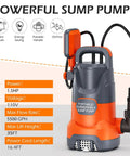 Real Heavy Lifter Submersible Sump Pump With Auto Float Switch 1 5 Hp Motor Shoving 5500 Gph with power cord and handle.