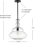 Oil Rubbed Bronze Modern LED Pendant Light With Clear Glass Shade Adjustable Hanging Ceiling Fixture measurements displayed