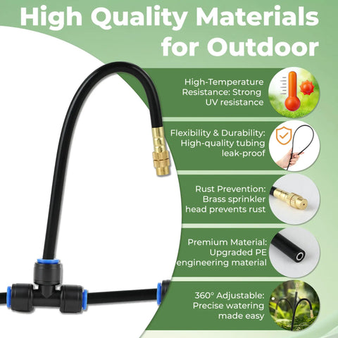 50Ft Drip Irrigation Kit For Garden With Plug And Play Quick Connect Tubing And Automatic Sprinkler System Adjustable Misting Nozzles One Quarter Inch Hose For Outdoor Raised Beds Flower Beds Yard And Greenhouse
