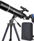 80mm Aperture Refractor Telescope For Adults And Beginners Portable Travel Scope With Backpack Compact Dope Stargazing Kit For Kids Crisp Light Gathering For Night Sky Views, black telescope on tripod with backpack