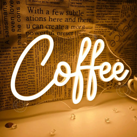 Coffee Neon Light Sign USB Powered Wall Or Table Decor For Home Kitchen Cafe Bar Warm White 11.8 Inch By 6.69 Inch Night Light
