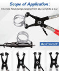 Rock Solid 9 Piece Hose Clamp Pliers Set With Flexible Shaft For Fast Repair And Damage Free Removal On Spring And Worm Gear Clamps Without Slipping In Tight Spots, hose clamps 11/16 to 2-1/2 in