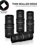 1/2 Inch Drive Flip Impact Socket Set With 3 Inch Extension Chrome Moly Steel Deep SAE And Metric Sizes 8 Sockets Included