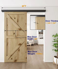 Six Foot Sliding Barn Door Hardware Track Kit Aluminum Box Rail Wall Mount Interior Wooden Doors Supports Up To 130 Lbs Suitable Door Thickness One And Three Eighths Inch To One And Three Quarters Inch Easy Installation With Comprehensive Manual visible installed on wooden door