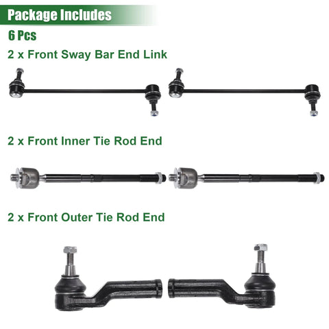 6 Piece Front Suspension Kit With Inner And Outer Tie Rod Ends And Sway Bar Links For Ford C Max Escape Focus Transit Connect Includes 2 Outer Tie Rod Ends 2 Inner Tie Rod Ends And 2 Sway Bar End Links, package contents