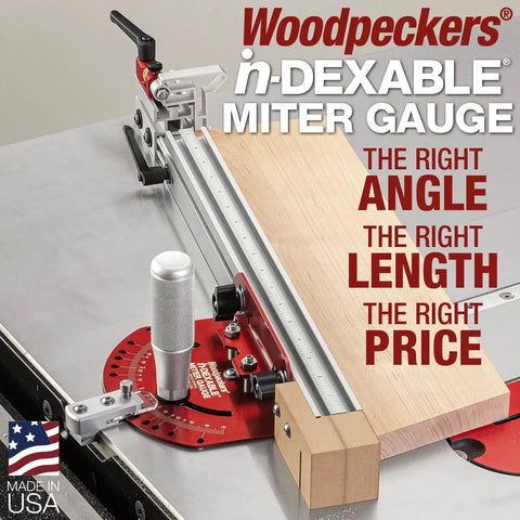 Universal Fit In Dexable Miter Gauge For Table Saw With Micro Adjust Flip Stop and Extended Fence in use on a table saw.