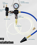 Coolant Vacuum Refill Kit With Universal Hoses For Cars Motorcycles And Trucks Purge And Fill Tool For Radiator Refilling Pro Grade All In One Airlift Compatible Automotive Cooling System Filler Red showing gauge and hoses.