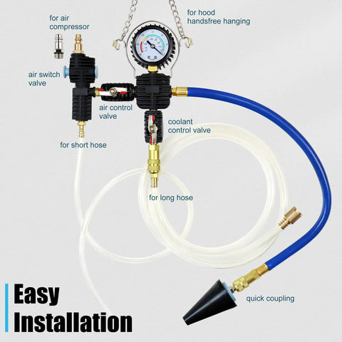 Hella Tough Coolant Vacuum Refill Kit For Rigs And Rides, featuring detailed control valves and hoses for effective coolant flush.