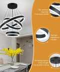 Modern Black LED Ring Chandelier With Three Adjustable Tiered Cylinders Hangs Flawlessly Over Kitchen Islands Or Bedrooms Quick Install Setup, featuring sleek rings in aluminum.