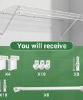 8 Pack White Steel Wire Shelf Brackets 17 Inch Heavy Duty Closet Support Hardware with quick snap clips and end caps.