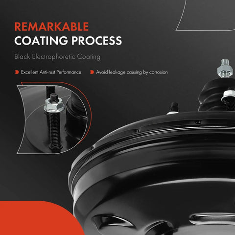 Street Legit Heavy Duty Vacuum Brake Booster For Honda Accord Civic Crv Direct Swap Built Tough showcasing black electrophoretic coating and bolts.